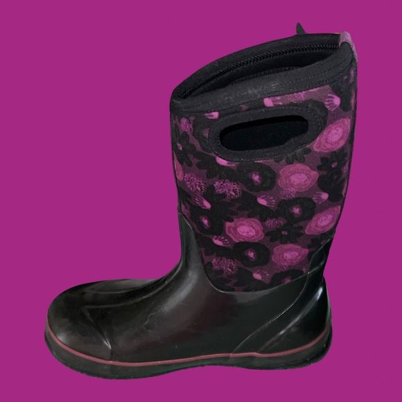 Youth Bogs K Classic Girls Water Color Boots Purple Pink Flowers Size 5 - Picture 6 of 7